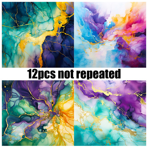 跨境12张/包紫绿鎏金素材纸ins风流行轻奢手工相册diy手帐素材纸