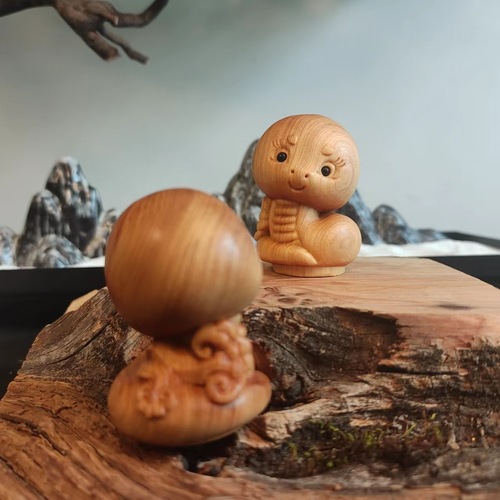 Carved Yaogui Wood Animal Zodiac Beauty Snake Handle Piece Small Ornament Craftwork Whetstone Wholesale