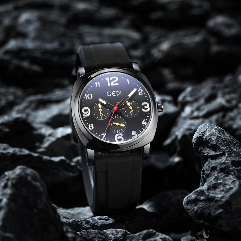 Goldie Men's Fake Three-Eye Six-Pin Watch Advanced Sense Sports Silicone Watch Student Party Waterproof Quartz Watch