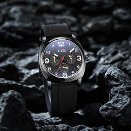 歌迪男士假三眼六针腕表高级感运动硅胶表学生党防水石英手表