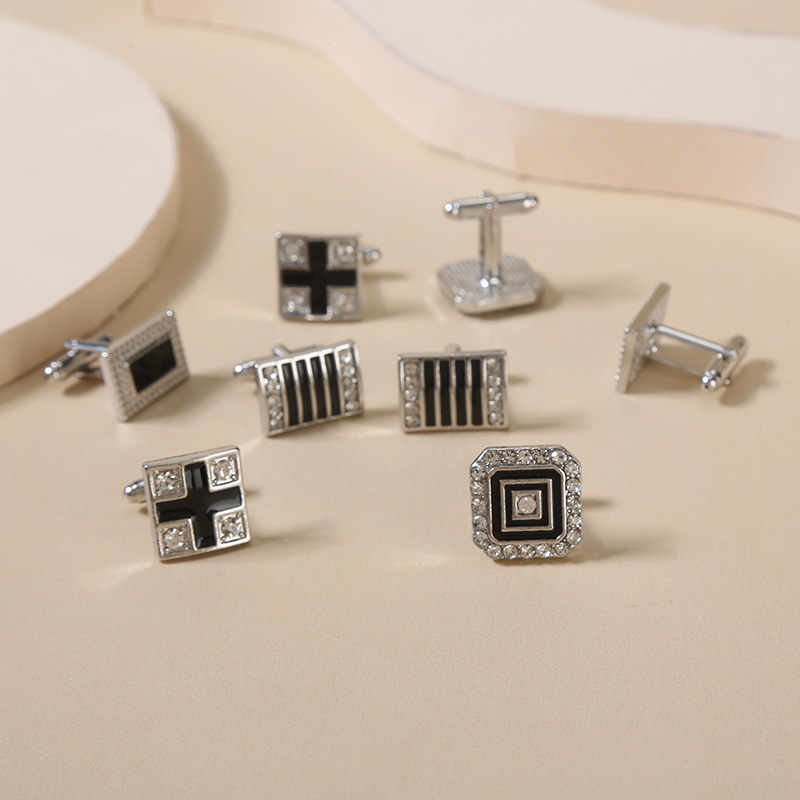 Diamond Crystal Cufflinks For Men Elegant Striped Shirt Design_voghion.com