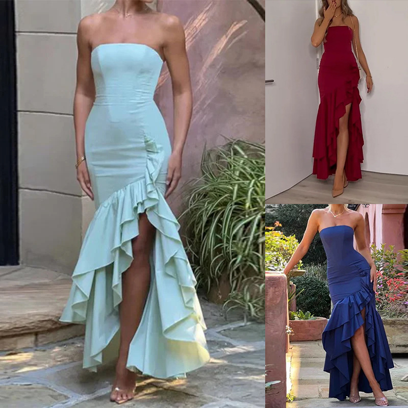 Wholesale Women's Elegant Sexy Backless Solid Color Cocktail Party Strapless Sleeveless Party Dress display picture 11