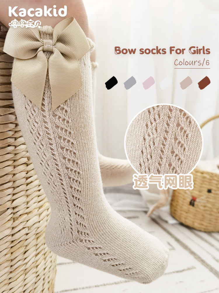 Children's breathable thin knee socks with bow