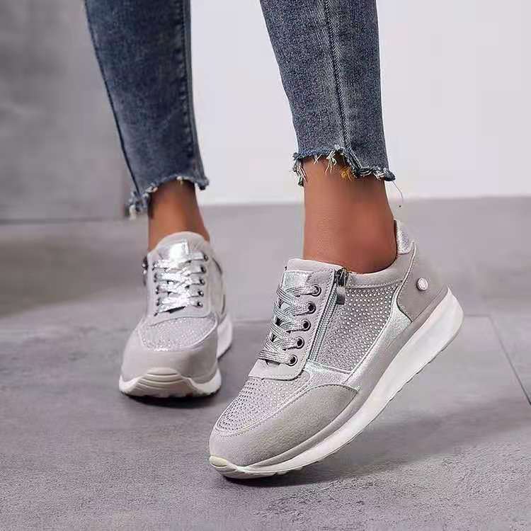 Scarpe sportive con strass per il commercio estero scarpe da corsa da donna da donna con fondo spesso cerniera traspirante con lacci slip on scarpe da ginnastica casual da donna all'ingrosso_voghion.com