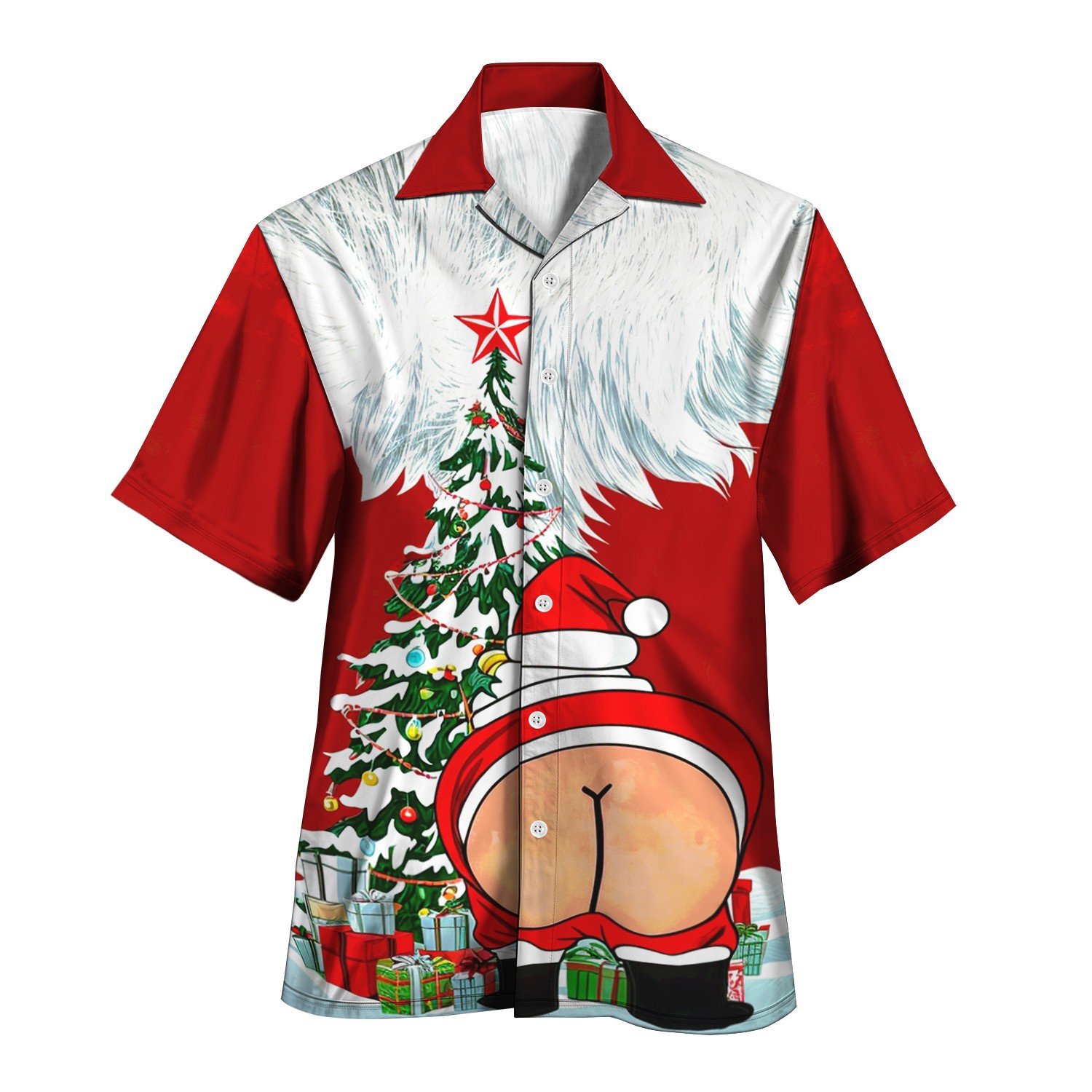 3D estampado digital patrón de alce festivo serie roja venta directa de fábrica camisa con cuello cubano MB33