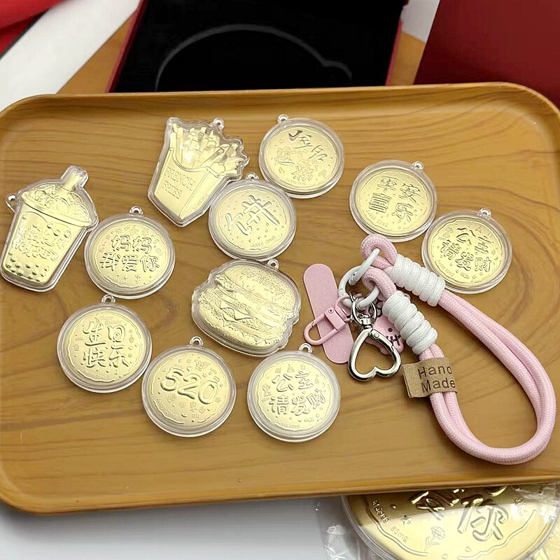 プリンセス、金持ちになってください 純金999キーホルダー かわいいミルクティーバーガーペンダント 平和と喜び 520バッグペンダント|undefined