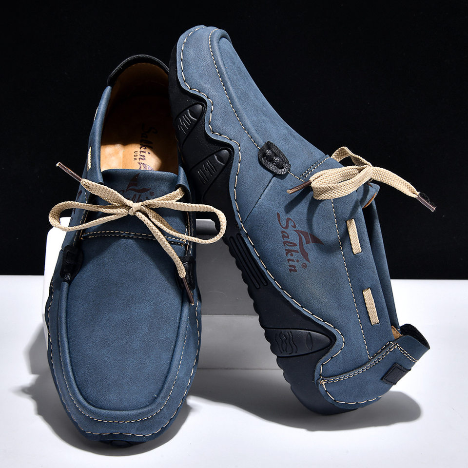 Giày lười nam cỡ lớn da heo khoét lỗ cổ cao, giày slip-on mũi tròn đế cao su — 2691 màu nâu, 2691 màu trắng, 2691 màu xanh lá cây, 2691 màu đen