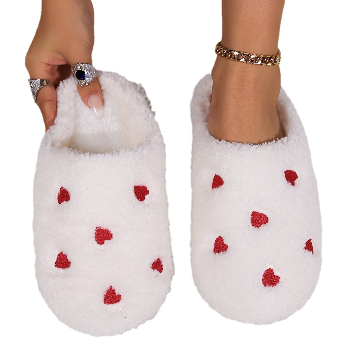 Soft bottom comercio exterior amor zapatillas de piel de cabecera mujer otoño invierno anti-deslizante interior zapatos de hogar peludos