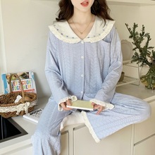 新款花边睡衣女提花甜美家居服开衫宽松套装直播批发沐浴睡眠洗澡