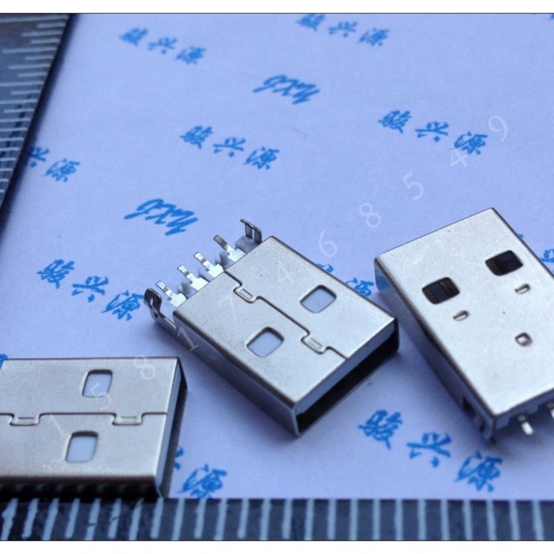 A公头USB 贴片公头180度焊线式直针 沉板式  黑胶 白胶可选