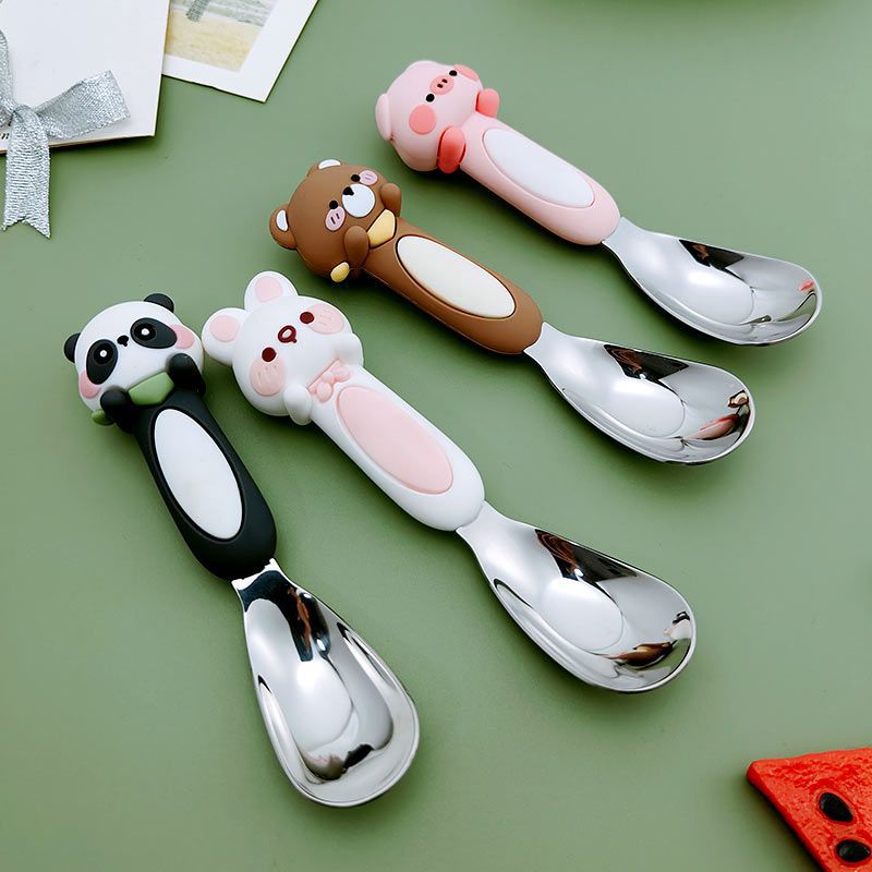 316 stainless steel ingot spoon children's small fork spoon cartoon baby complementary food learning to eat spoon feeding tableware