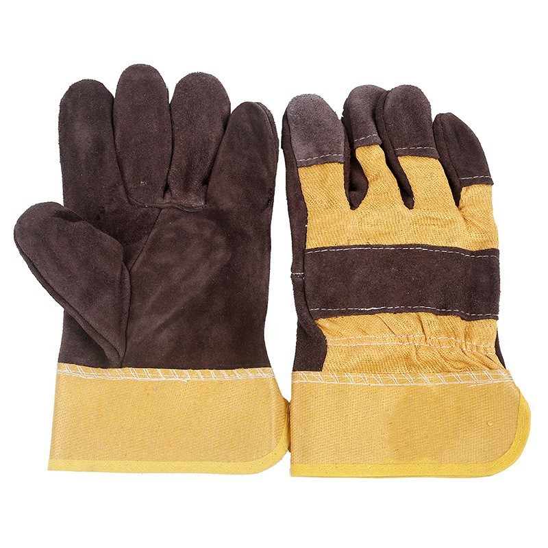 牛头鞋革皮反绒皮手套黄胶分掌劳保防护手套短皮工作电焊工手套双