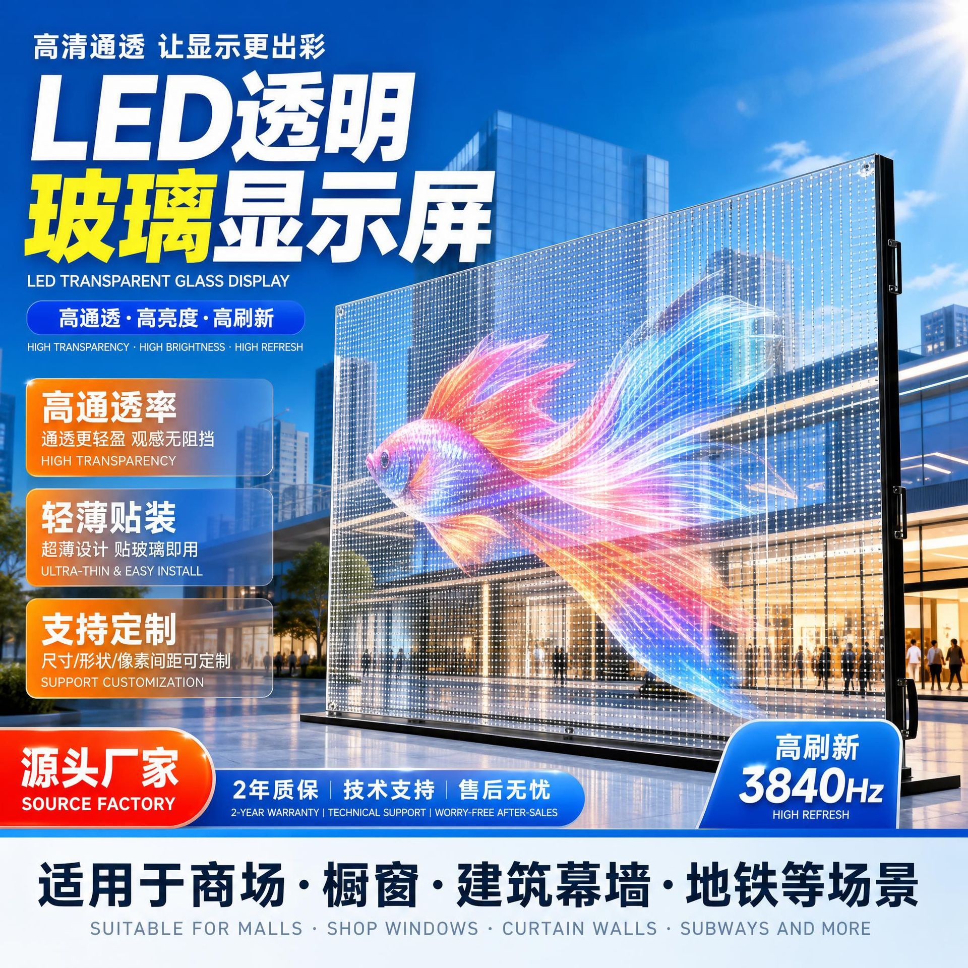 Transparent optoelectronic glass display screen, LED transparent screen, LED film soft screen, LED holographic transparent screen manufacturer