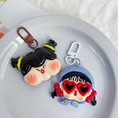 大頭彩繪女孩鑰匙扣ins少女心鑰匙扣可愛書包胖呼呼掛飾卡通掛飾