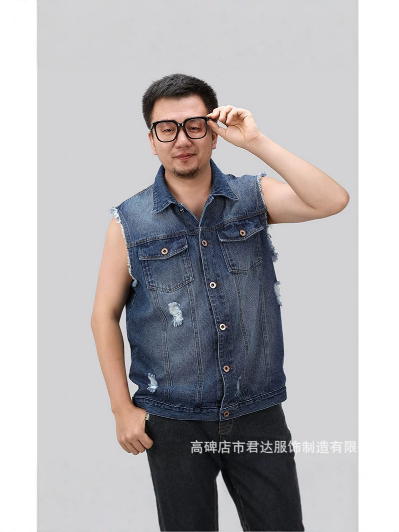 Chaleco de Mezclilla Desgastado para Hombre de Algodón, Solapa, para Primavera y Otoño image 3