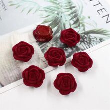 复古酒红色植绒玫瑰花心花蕊通孔diy发夹头饰配件19mm植绒玫瑰花