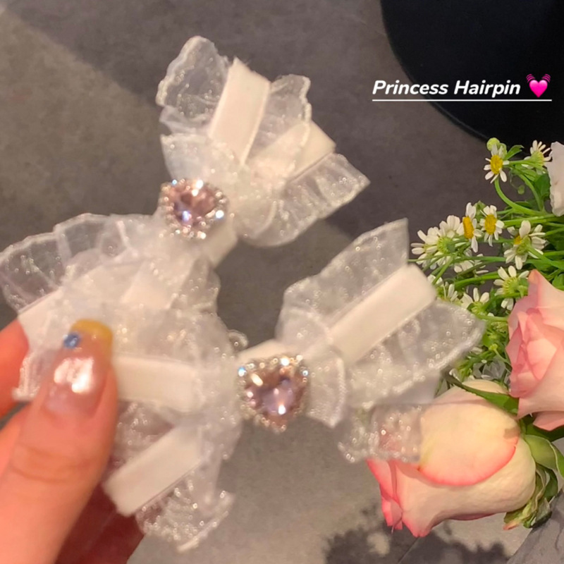 Horquilla con lazo de hada rosa y diamantes de imitación para el pelo, pinza para el flequillo, pinza para la frente, pinza para el pelo con forma de pico de pato, pinza lateral, accesorios para el cabello_voghion.com