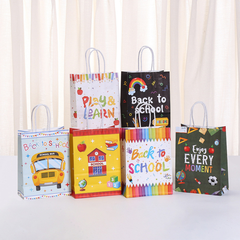 新款返校季手提袋创意学生购物礼品袋生日礼物牛皮纸包装袋批发