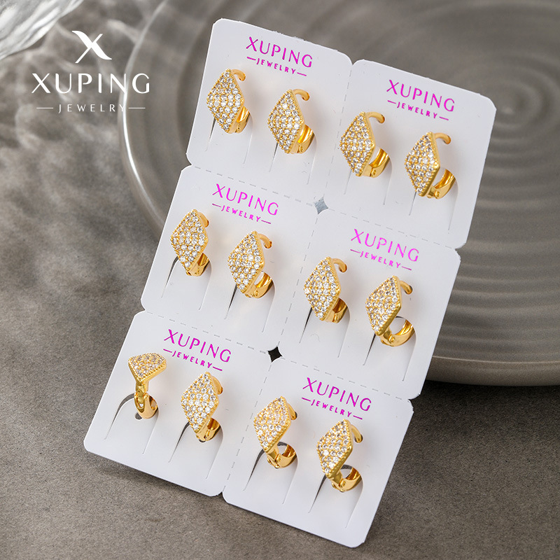 Xuping nueva moda europa y americana aleación transfronteriza galvanizada 24k color gemas artificiales geométricas pendientes de diamante