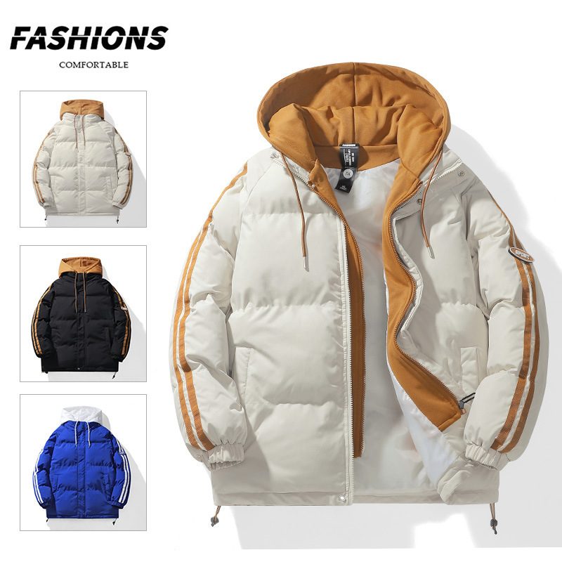 Abrigo de algodón acolchado abrigo suelto de otoño e invierno para hombres 2023 nuevo abrigo de algodón acolchado falso de dos piezas engrosado marca de moda chaqueta acolchada de algodón a juego