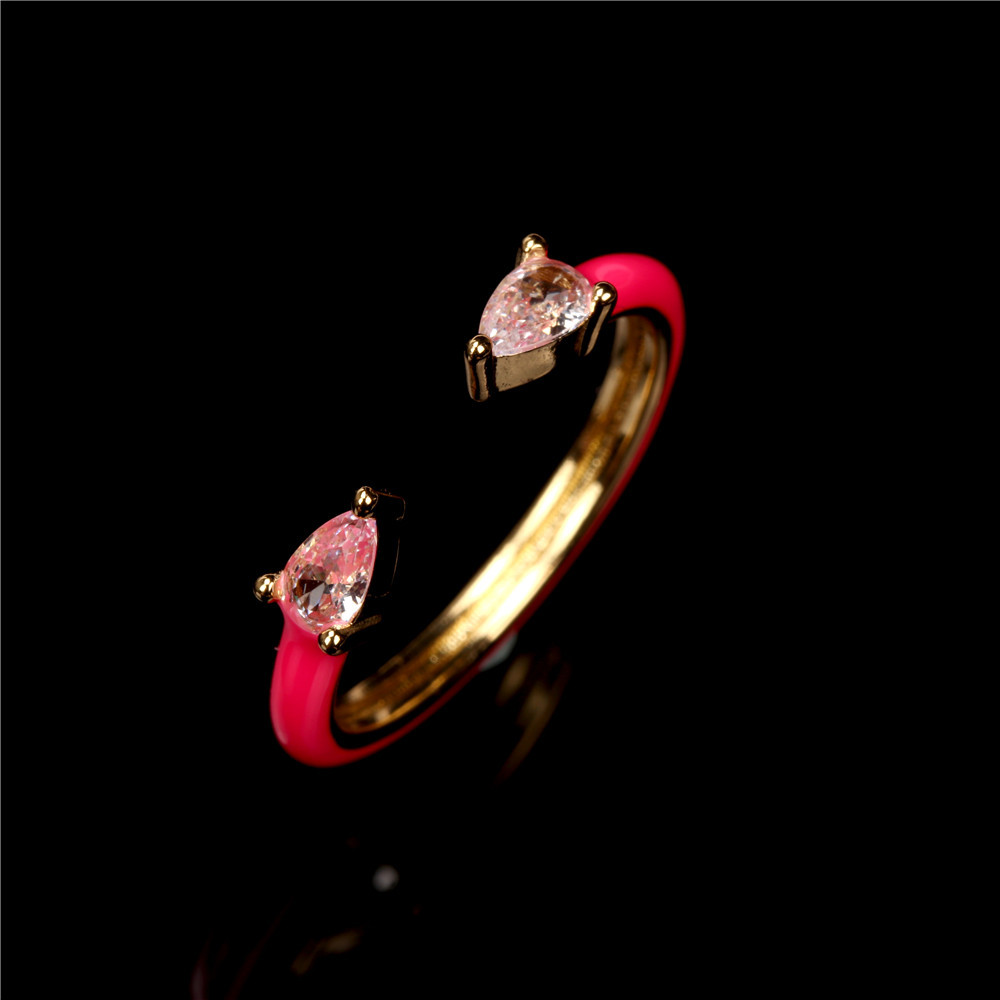 Nihaojewelry Fashion Water Drop Copper Micro-inlaid Zircon Opening Ring Wholesale Jewelry display picture 9