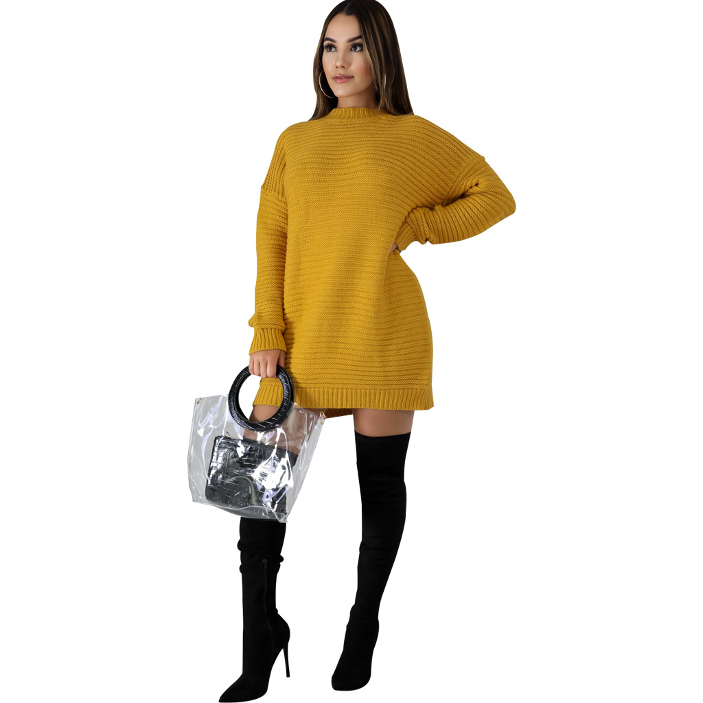 Long Sleeve Turtleneck Mid-Length Knit Dress NSQYT92735