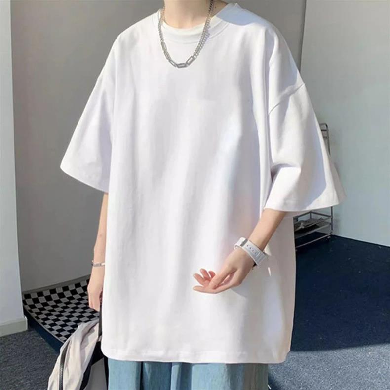 重磅400G厚实纯色白色短袖T恤男女同款宽松大码打底简约上衣