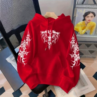 重磅毛圈连帽卫衣 胸前极端金属字体荆棘对称印花暗黑休闲套头衫