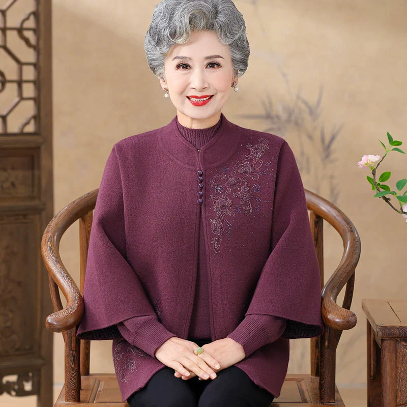 Пожилой осенний костюм мама новый трикотаж из двух частей женский 60-летний 70 пожилой костюм пожилой бабушки пальто