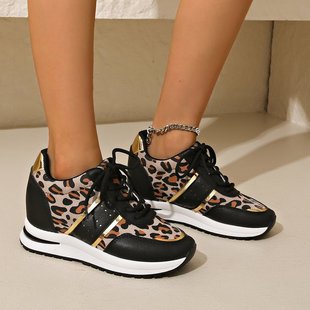 Foreign Trade New Flat Leopard Print Lace-up Casual sneaker Women's Foreign Trade plus size Four Seasons Shoes Cross-border Running Shoes