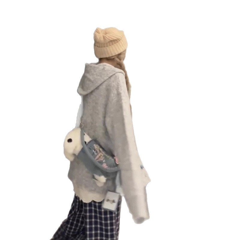 韩系软糯高级感针织毛衣外套女秋冬季宽松连帽加厚慵懒风开衫上衣|undefined
