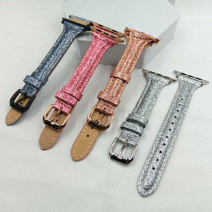 Suitable for apple watch apple flash glossy leather watch strap small waist women's in stock New