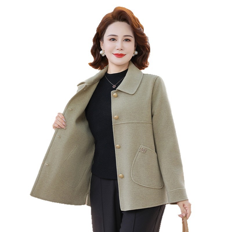 中年妈妈秋装时尚毛呢外套短款风衣中老年女装春秋洋气双面呢上衣|undefined