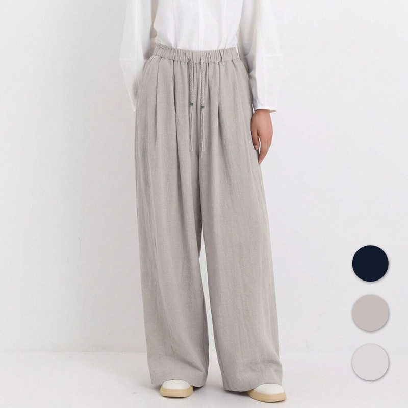 0265 Linen Elastic Waist Drawstring Pants Long Straight-Leg Pants Versatile 0265 Linen Elastic Waist Drawstring Pants Long Straight-Leg Pants Versatile