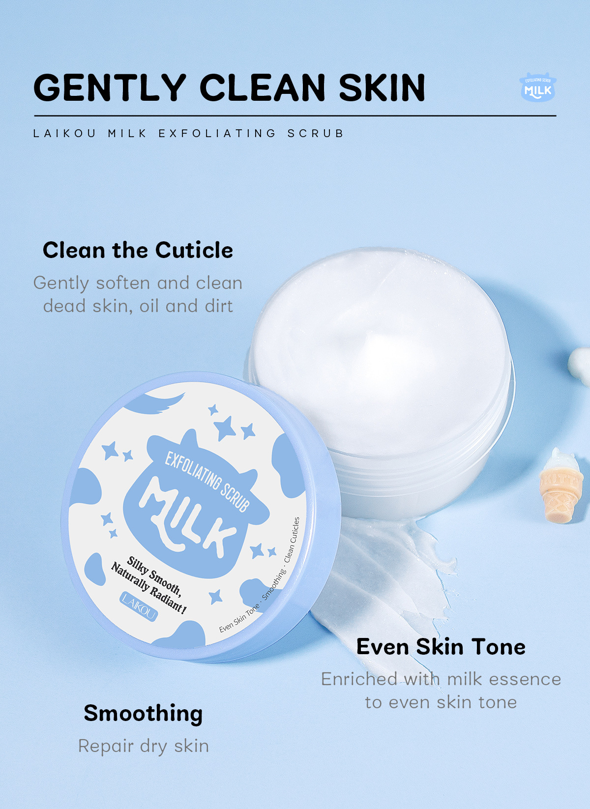 Manufacturer's in-stock cross-border LAIKOU milk Scrub 90g brightening skin tone, hydrating and moisturizing undefined