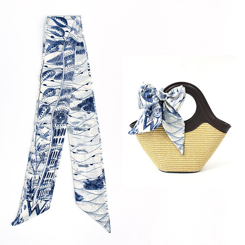 Primavera y verano de moda casual bolsa de decoración bufandas flores de seda de alta calidad 24 letras largas tiras multipropósito