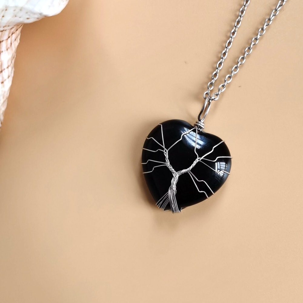 Retro Heart Shape natural stone Copper Plating Pendant Necklace 1 Piece