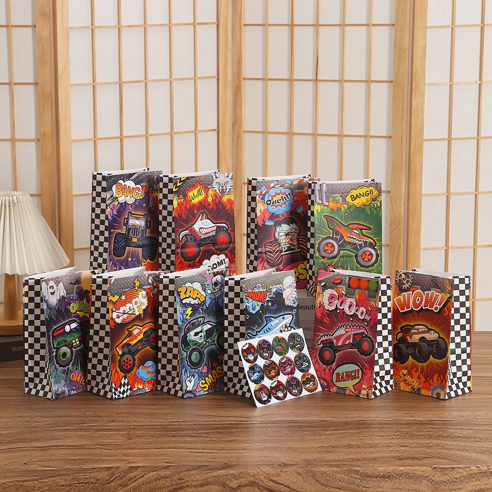 印花购物袋汽车派对礼品袋牛皮纸包装袋批发贴标纸袋手提袋