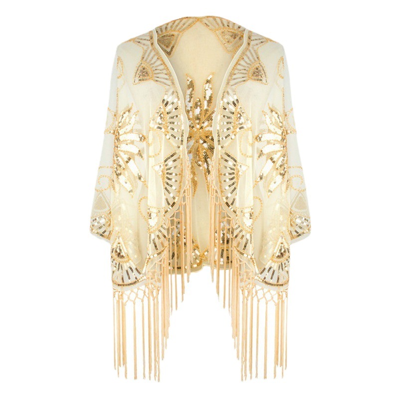 1920 Vintage Tassel Sequin Dress Mesh Shawl European and American Party Banquet Evening Dress Amazon wish Cross Border
