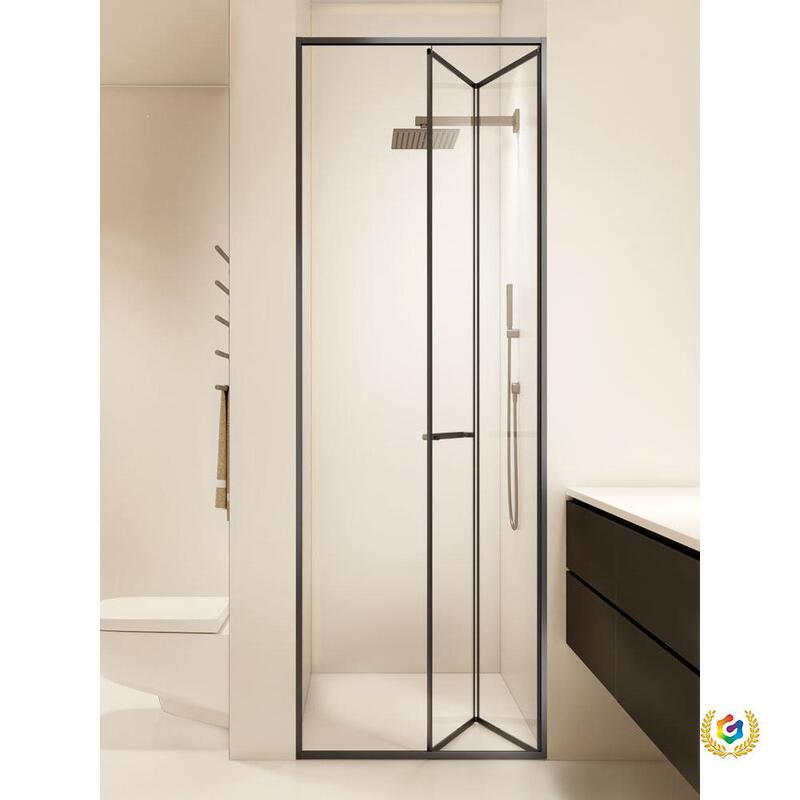 Linear Folding Shower Enclosure for Small Bathrooms, Fully Framed Glass Partition with Ultra-Narrow Sliding Door