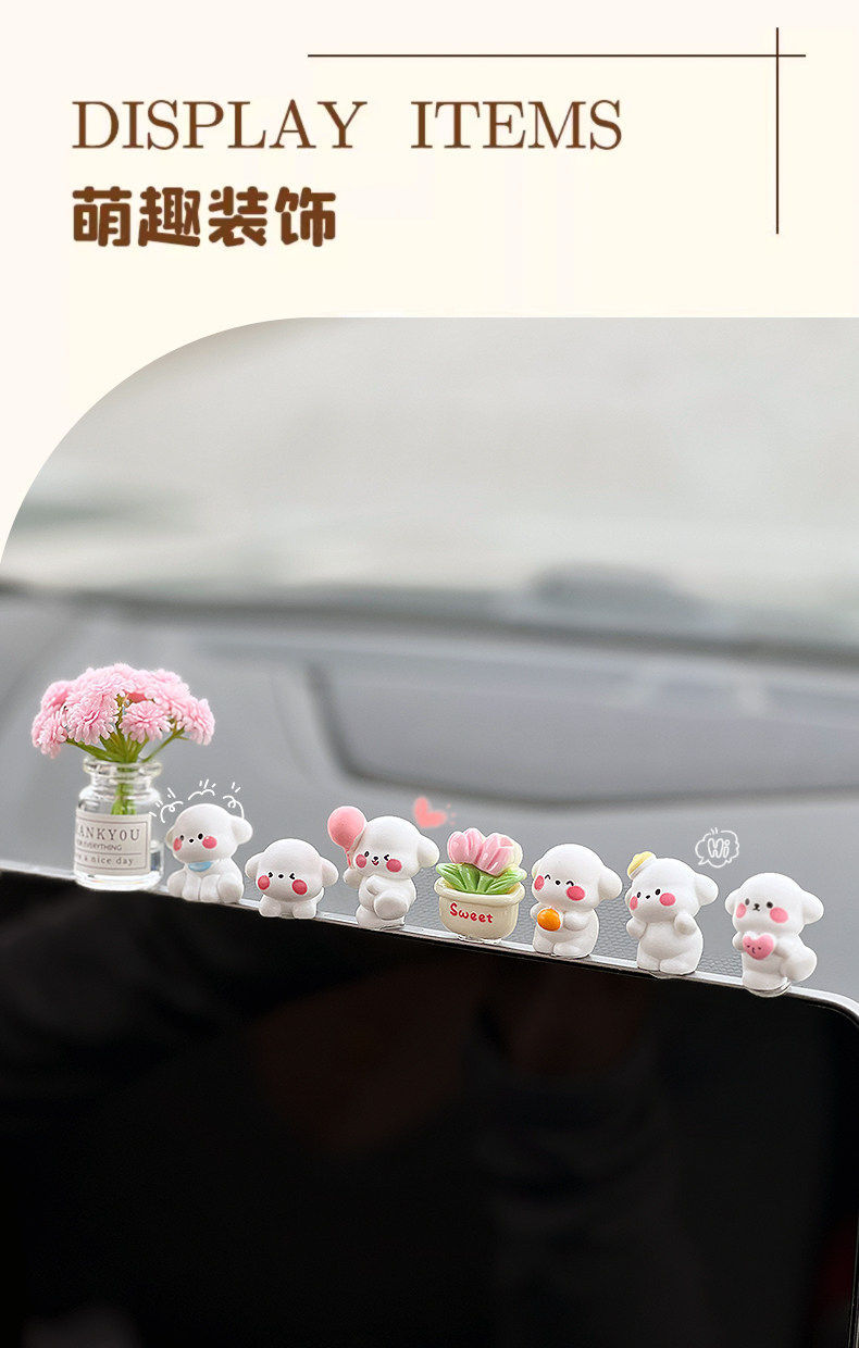 Cute Car Ornaments, Puppy Car Dashboard Screen Healing-Themed Figurines, Car Interior Decorations, Electric Vehicle Accessories