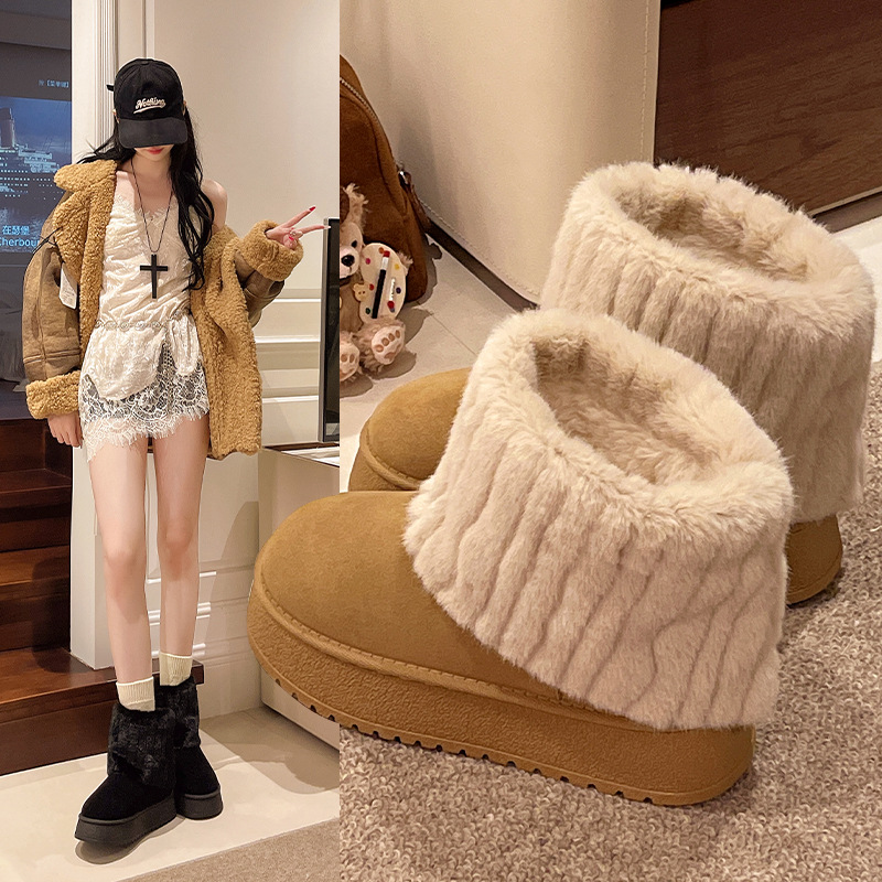 超火厚底短靴女冬季加绒加厚小个子堆堆靴2025新款保暖毛毛雪地靴