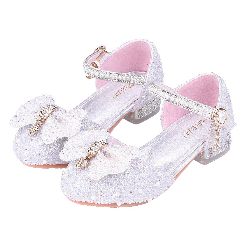 Princess Shoes for Girls Soft-Soled Kidsren's White Dress Flower Girl Shoes Little Girl Catwalk Performance Pearl Crystal High Heels