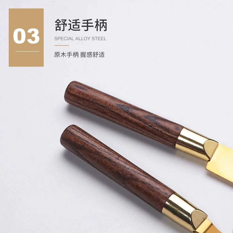 Краевая инструмент из дерева с золотистой ручкой Yangjiang, нож для кремового торта, нож для пиццы, лопата свадебного набора, фруктовый нож, хлебный нож