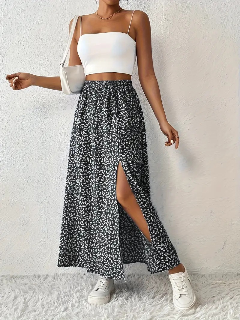Vintage For Spring Summer, European And American TK Women's New Style, Waist-Cinching Printed Long Skirt With_ecoleips.com