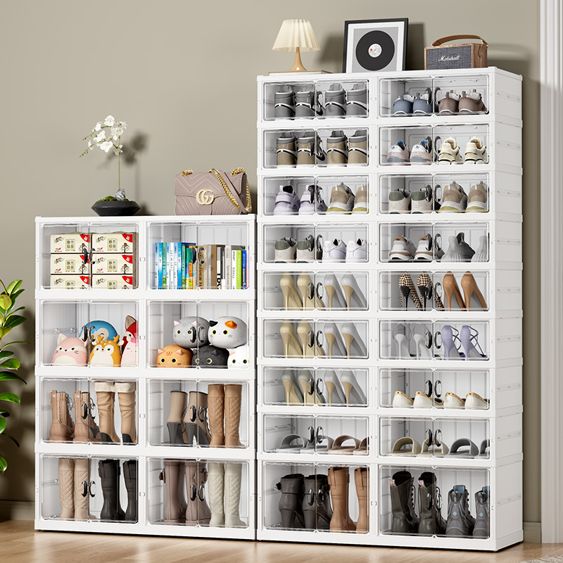 Folding shoe cabinet four-door integrated installation-free…