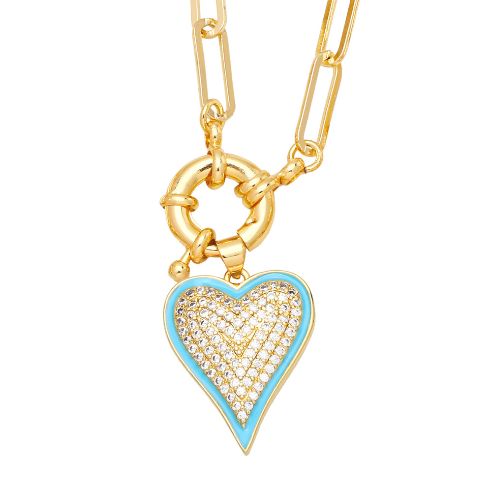 hip-hop thick chain heart-shaped pendant copper inlaid zircon necklace