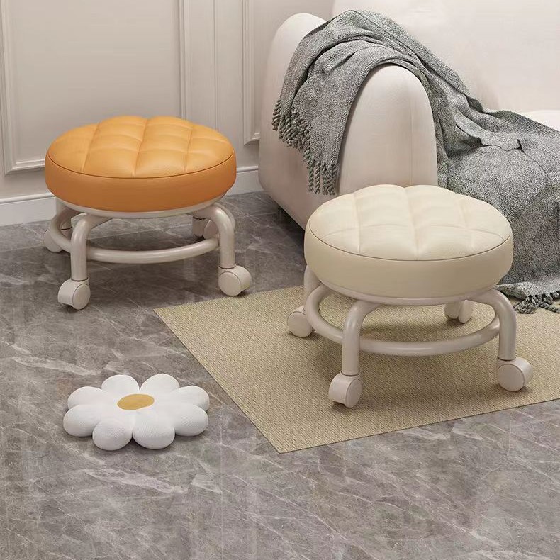 定制滑轮矮凳家用奶油风万向轮可移动旋转软包圆凳客厅门口换鞋凳