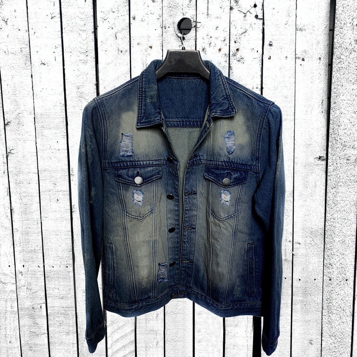 Men's Denim Jacket Round Neck Casual Printed Jacket For Autumn_voghion.com