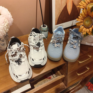 Korean-style high-grade silver black and white dots shoelace buckle bow shoe flower rhinestone love five-pointed star decorative shoe buckle